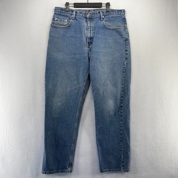 Vintage Ralph Lauren Jeans Men's 36x32 Blue Denim Flag Spellout Embroidered 90s - Picture 2 of 9